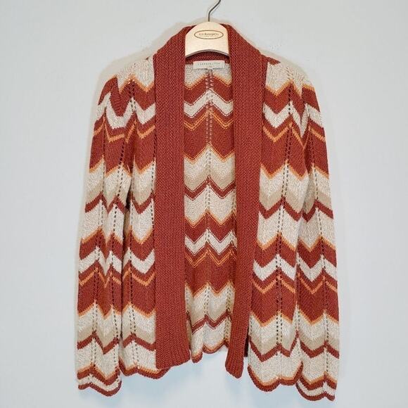Lineamaglia Made in Italy Open Front Chevron Zig Zag Knit Cardigan Sz M Alpaca - Picture 1 of 8